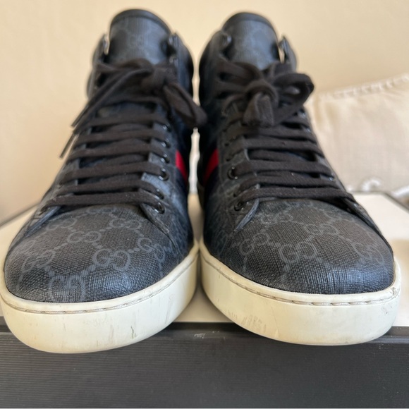 Gucci Ace Web Detail GG Supreme High top Sneakers US10 - Picture 4 of 14